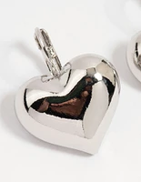 Silver Puffy Heart Huggie Earrings