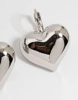 Silver Puffy Heart Huggie Earrings