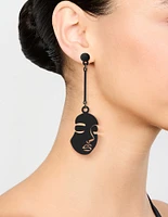 Silver Black Coated Metal Face Drop Earrings