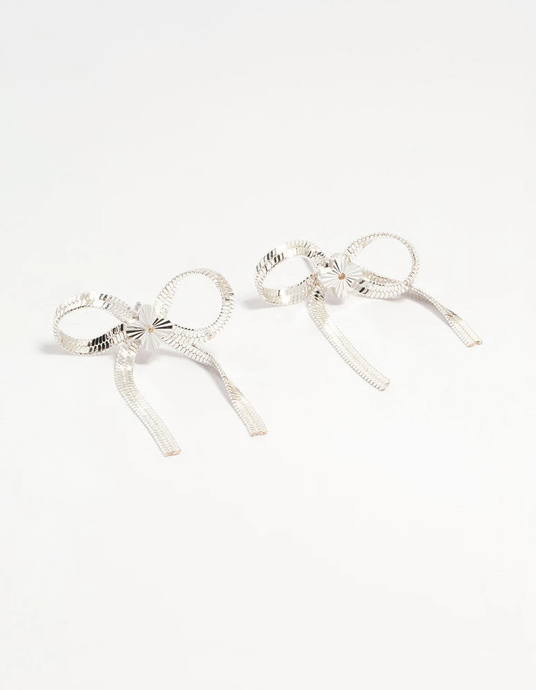 Silver Snake Chain Bow Stud Earrings