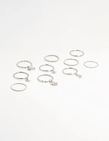 Silver Charm & Twisted Stacking Rings 10-Pack