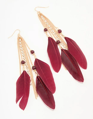 Gold Feather Chain Drop Earrings