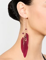 Gold Feather Chain Drop Earrings