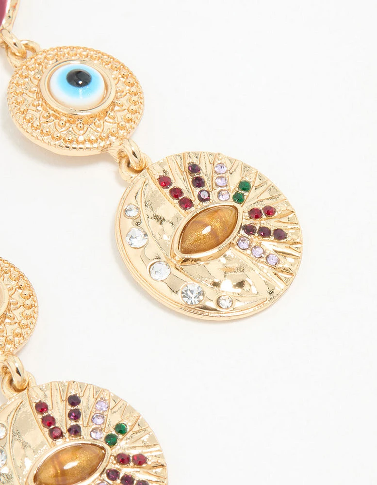 Gold Heart & Evil Eye Drop Earrings