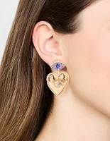 Gold Heart Evil Eye Drop Earrings