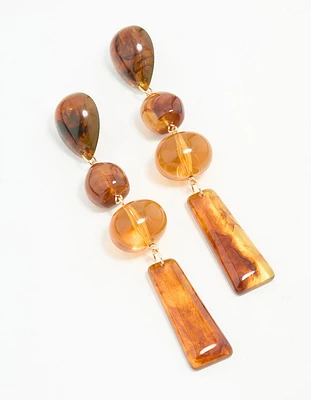 Gold Orange Stone Ornate Drop Earrings