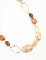 Gold Stone Long Necklace