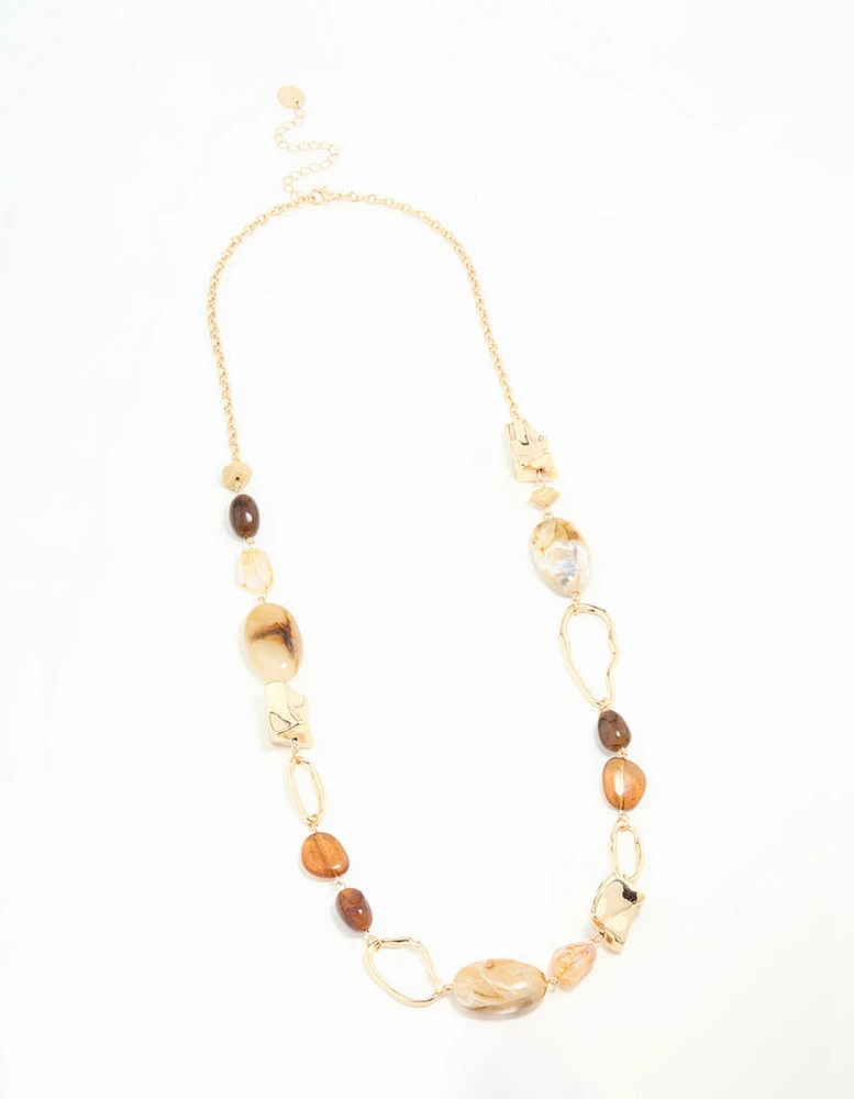 Gold Stone Long Necklace