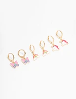 Kids Gold Pastel Unicorn & Butterfly Huggie Earrings 3-Pack