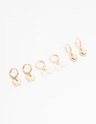 Kids Gold Bow & Heart Huggie Earrings 3-Pack