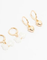 Kids Gold Bow & Heart Huggie Earrings 3-Pack