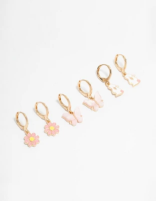 Kids Gold Bunny & Butterfly Huggie Earrings 3-Pack