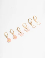 Kids Gold Bunny & Butterfly Huggie Earrings 3-Pack