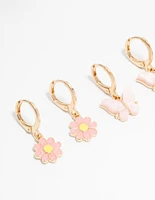 Kids Gold Bunny & Butterfly Huggie Earrings 3-Pack