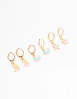 Kids Gold Pastel Mermaid & Shell Huggie Earrings 3-Pack