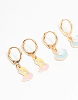 Kids Gold Pastel Mermaid & Shell Huggie Earrings 3-Pack