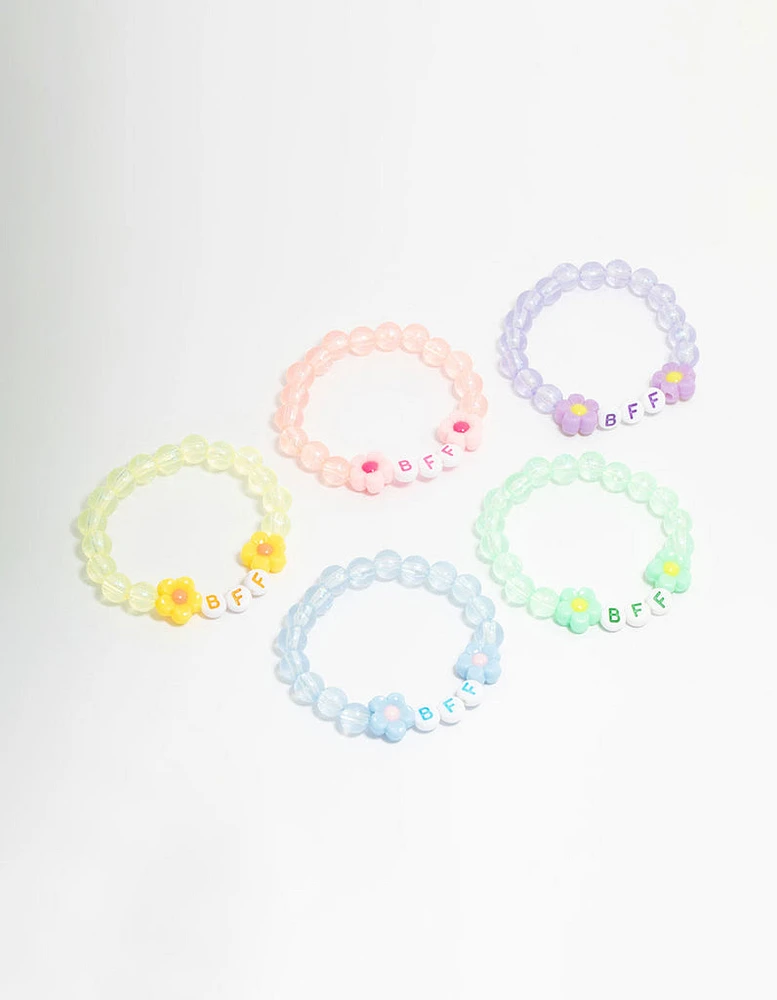 Kids Pastel Beaded Best Friends Flower Bracelets 5-Pack