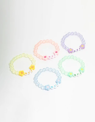 Kids Pastel Beaded  Best Friends Flower Bracelets 5-Pack