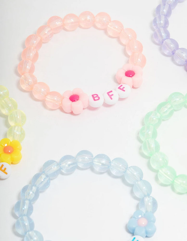 Kids Pastel Beaded  Best Friends Flower Bracelets 5-Pack