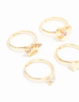 Kids Gold Diamante Butterfly Crown & Heart Fashion Rings 6-Pack