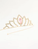 Kids Gold Pink Diamante Crown Headband