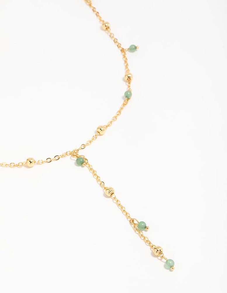 Gold Plated Green Semi Precious Ball Y-Necklace