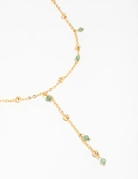 Gold Plated Green Semi Precious Ball Y-Necklace