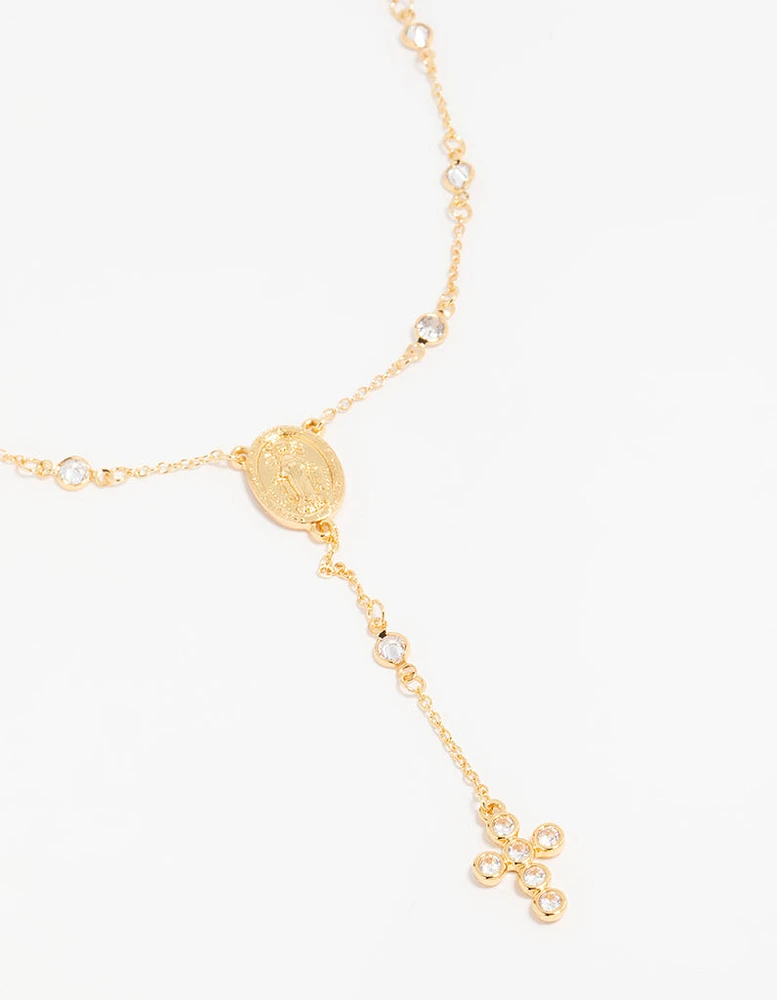 Gold Plated Cubic Zirconia Cross Y-Necklace