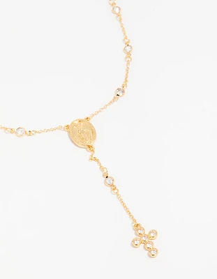 Gold Plated Cubic Zirconia Cross Y-Necklace