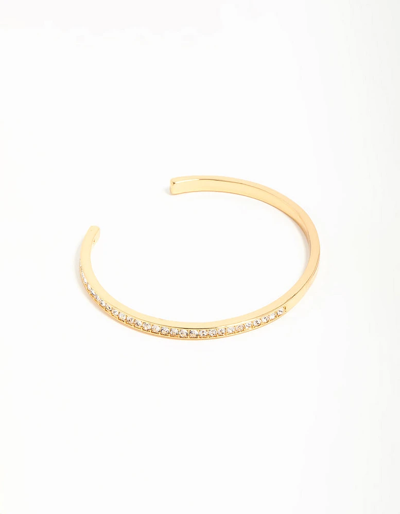 Gold Plated Diamante Half Open Wrist Cuff