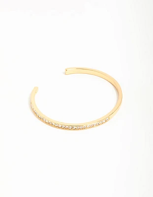 Gold Plated Diamante Half Open Wrist Cuff