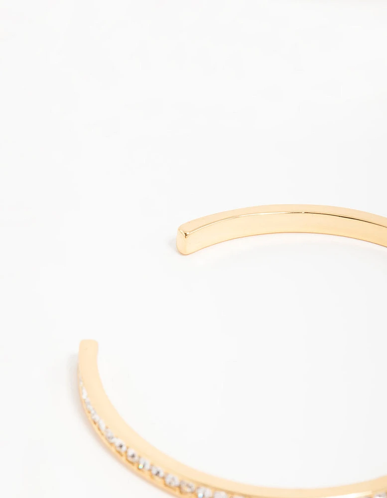 Gold Plated Diamante Half Open Wrist Cuff