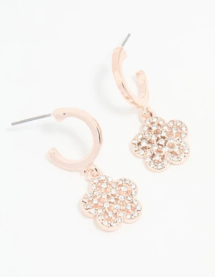 Rose Gold Diamante Flower Drop Earrings