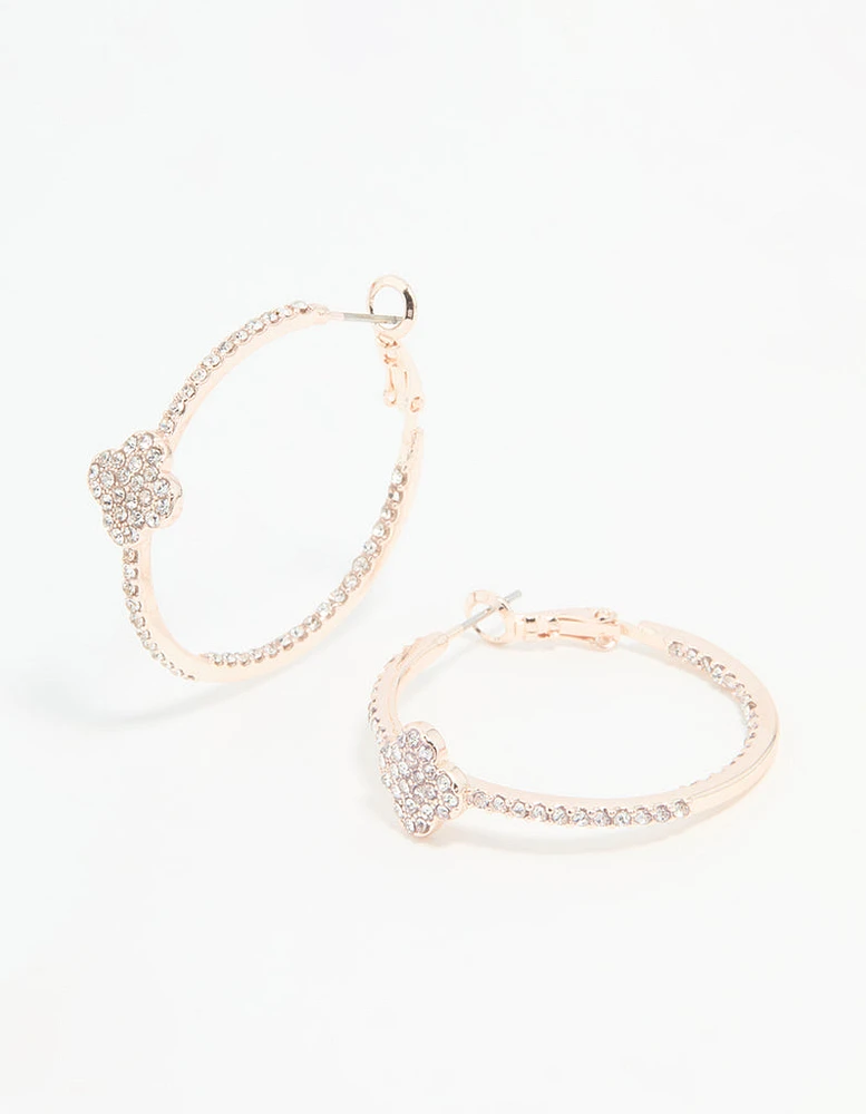 Rose Gold Diamante Pave Flower Hoop Earrings