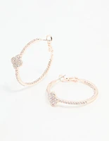 Rose Gold Diamante Pave Flower Hoop Earrings