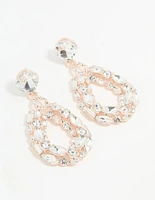 Rose Gold Diamante Hollow Oval Drop Earrings