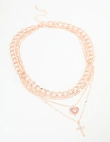 Rose Gold Cross & Butterfly Layered Necklace