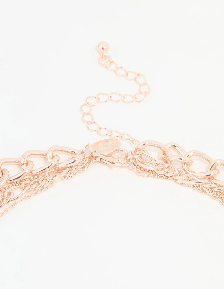 Rose Gold Cross & Butterfly Layered Necklace