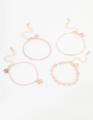 Rose Gold Butterfly & Chain Bracelets 4-Pack