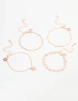 Rose Gold Butterfly & Chain Bracelets 4-Pack