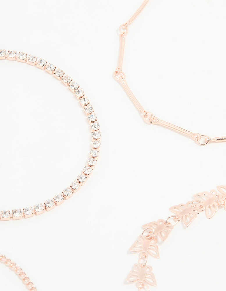 Rose Gold Butterfly & Chain Bracelets 4-Pack