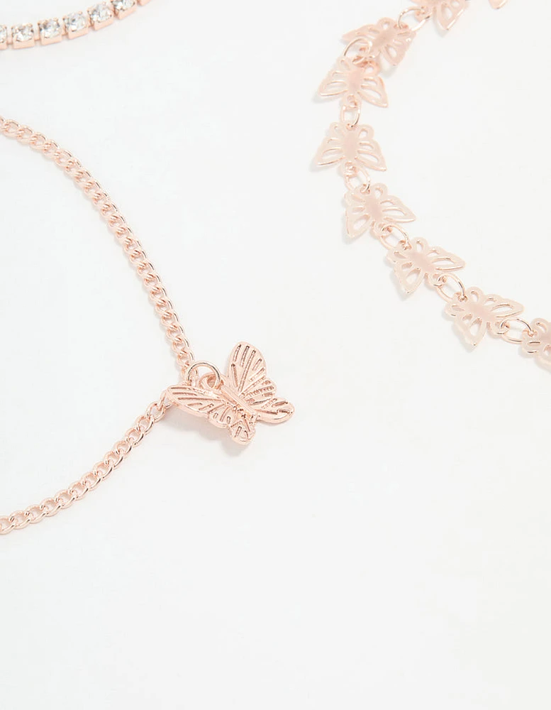 Rose Gold Butterfly & Chain Bracelets 4-Pack