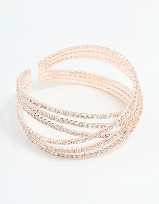 Rose Gold Diamante Layered Wrist Cuff
