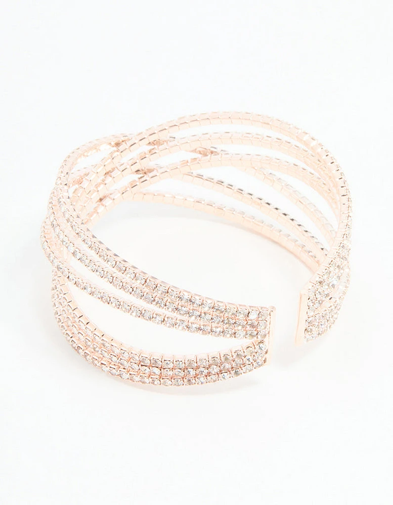 Rose Gold Diamante Layered Wrist Cuff