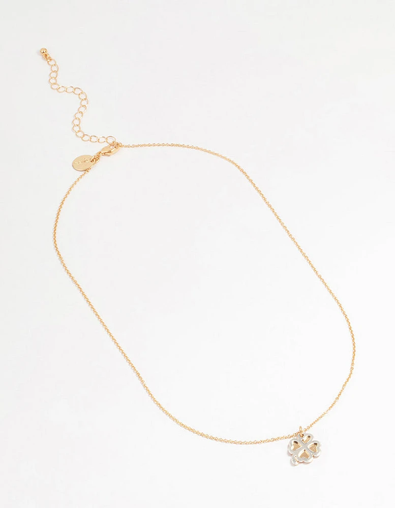 Gold Double Clover Pendant Necklace