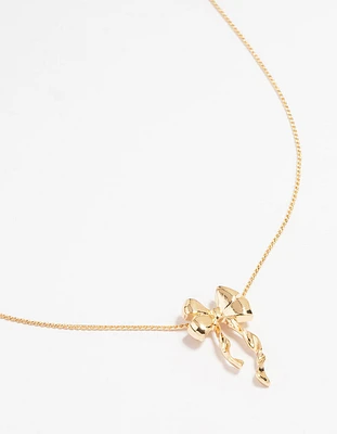 Gold Bow Twirl Pendant Necklace