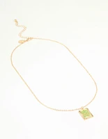 Gold Green Snake Square Pendant Necklace