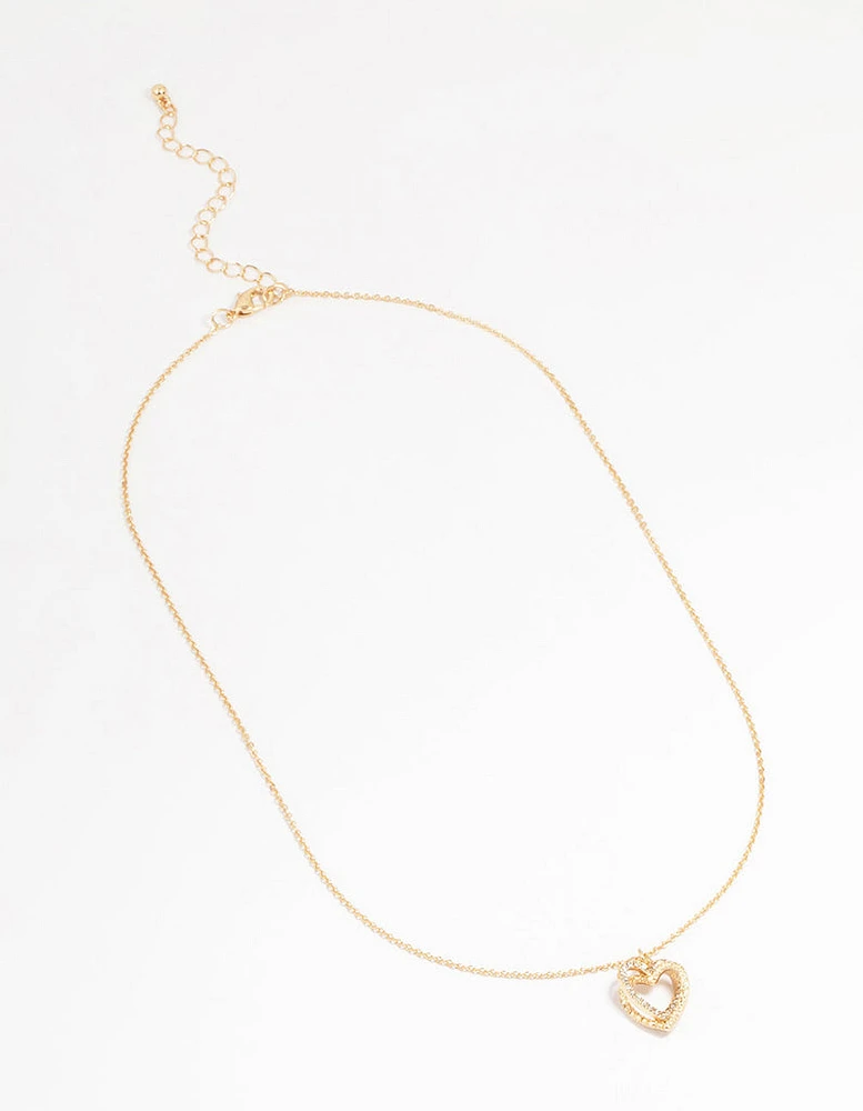 Gold Twisted Heart Pendant Necklace