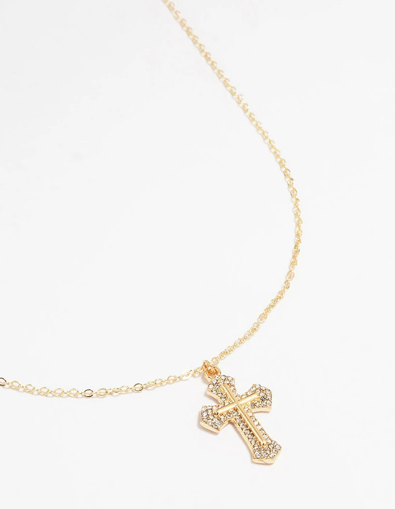 Gold Gothic Cross Pendant Necklace