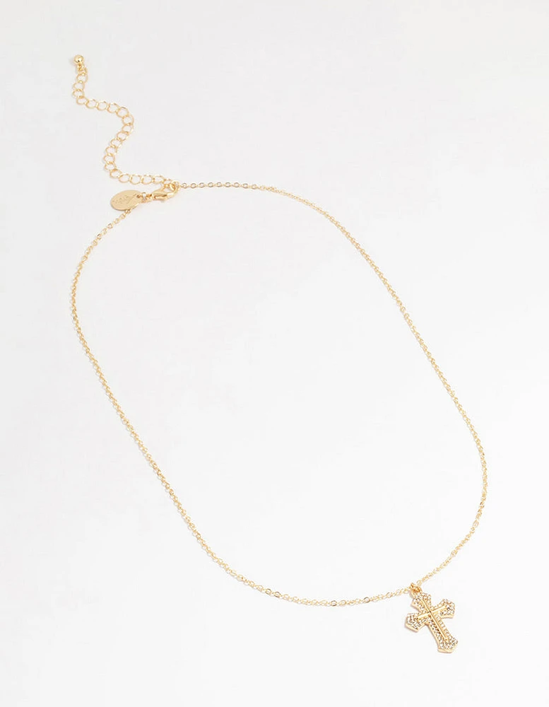 Gold Gothic Cross Pendant Necklace